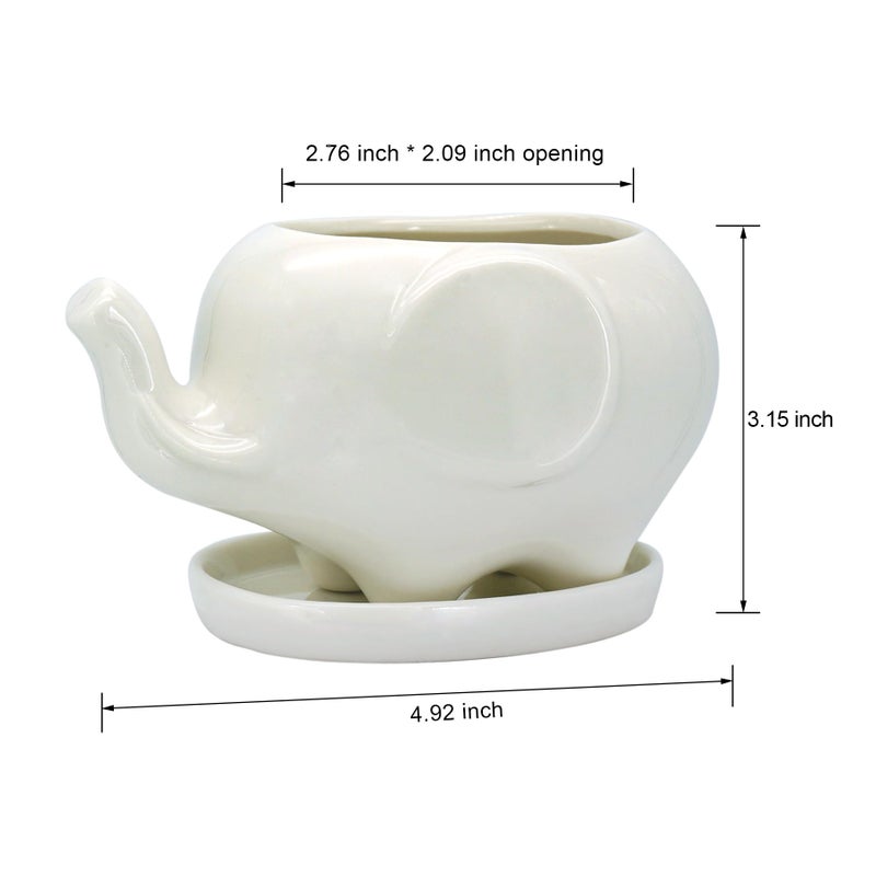 GeLive White Elephant Succulent Planter Ceramic Plant Pot Window Box with Saucer Animal Indoor Tabletop Decor Fun Gift 5 Inch (Mom Elephant) - Image 4